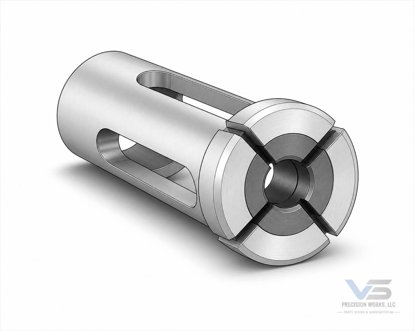 CAD model of a slotted collet component