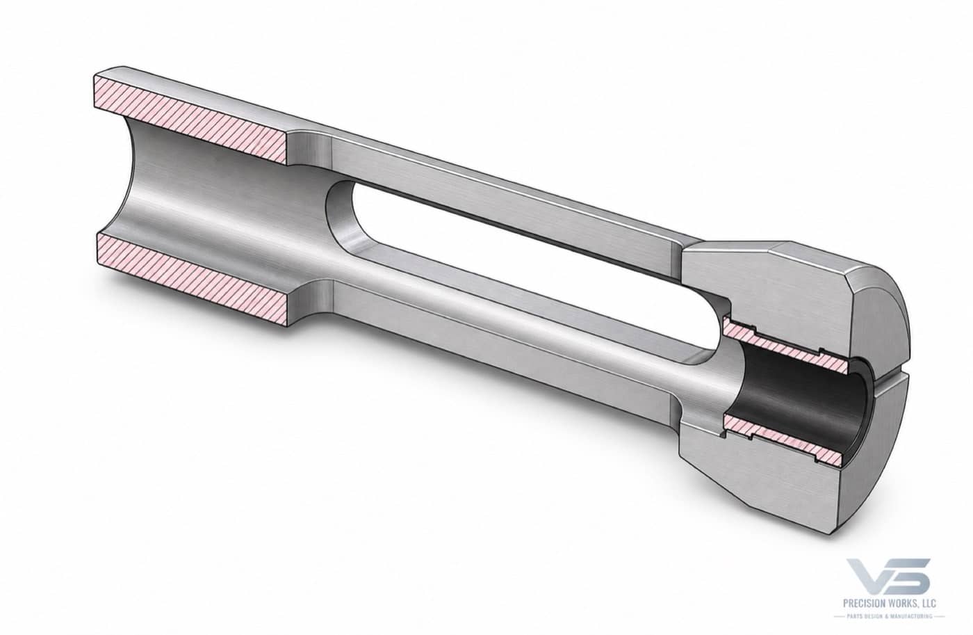 CAD section view of a slotted collet with vulcanized rubber insert