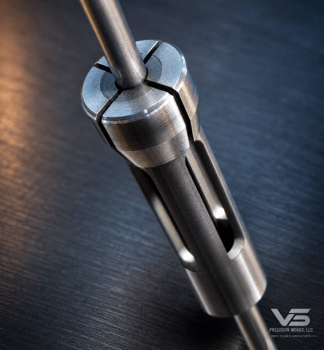 Machined slotted collet, angled view